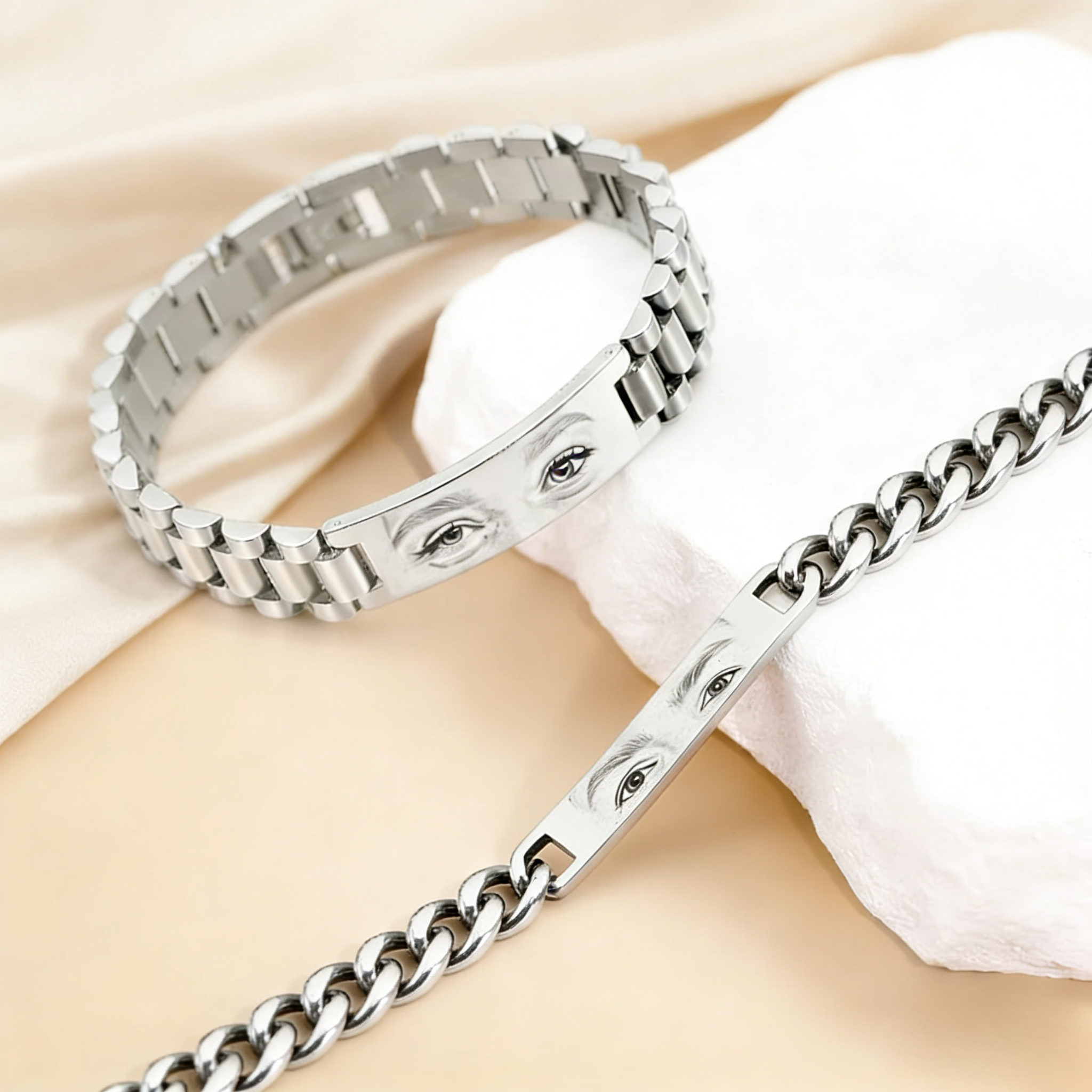 Custom Eyes Photo Couple Bracelet Personalized Engravable Jewelry Perfect Gift for Couples