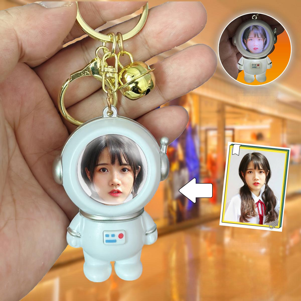 Custom Photo Doll Keychain With Light And Sound Effects Portrait Astronaut Pendant