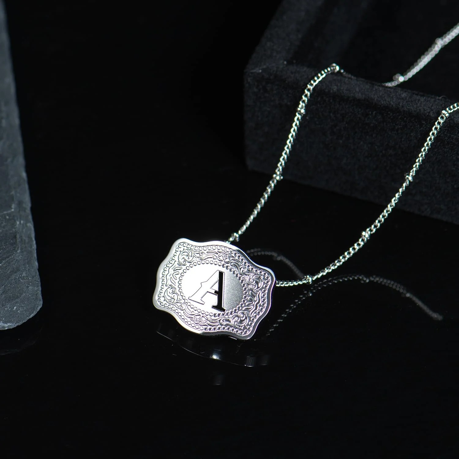 Belt Buckle Letter Initial Necklaces Dainty Brass Pendant Necklaces - soufeelus