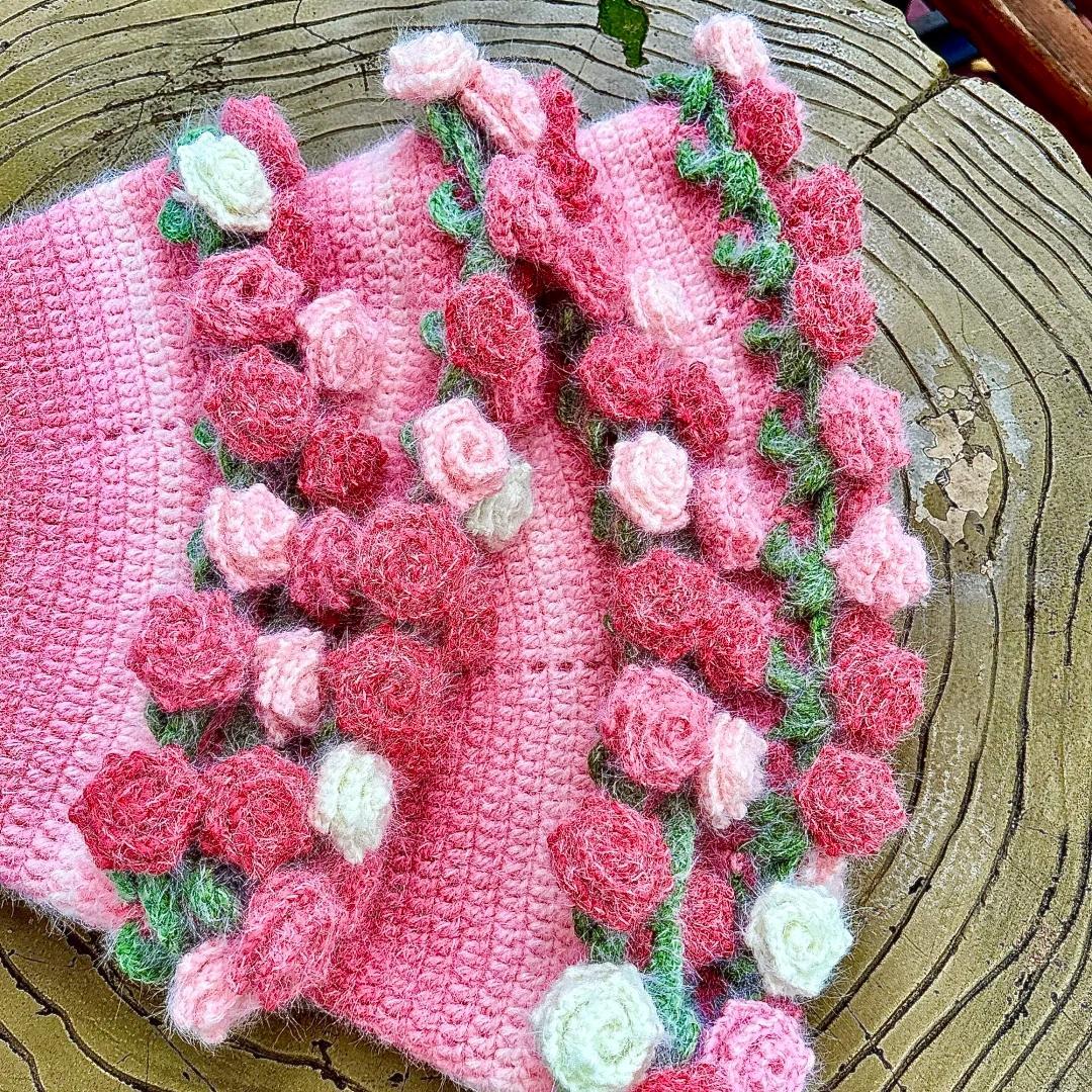 Knitted Gradient Bouquet Blanket DIY Material Kit Rose Bouquet Blanket With Yarn and Knitting Tools