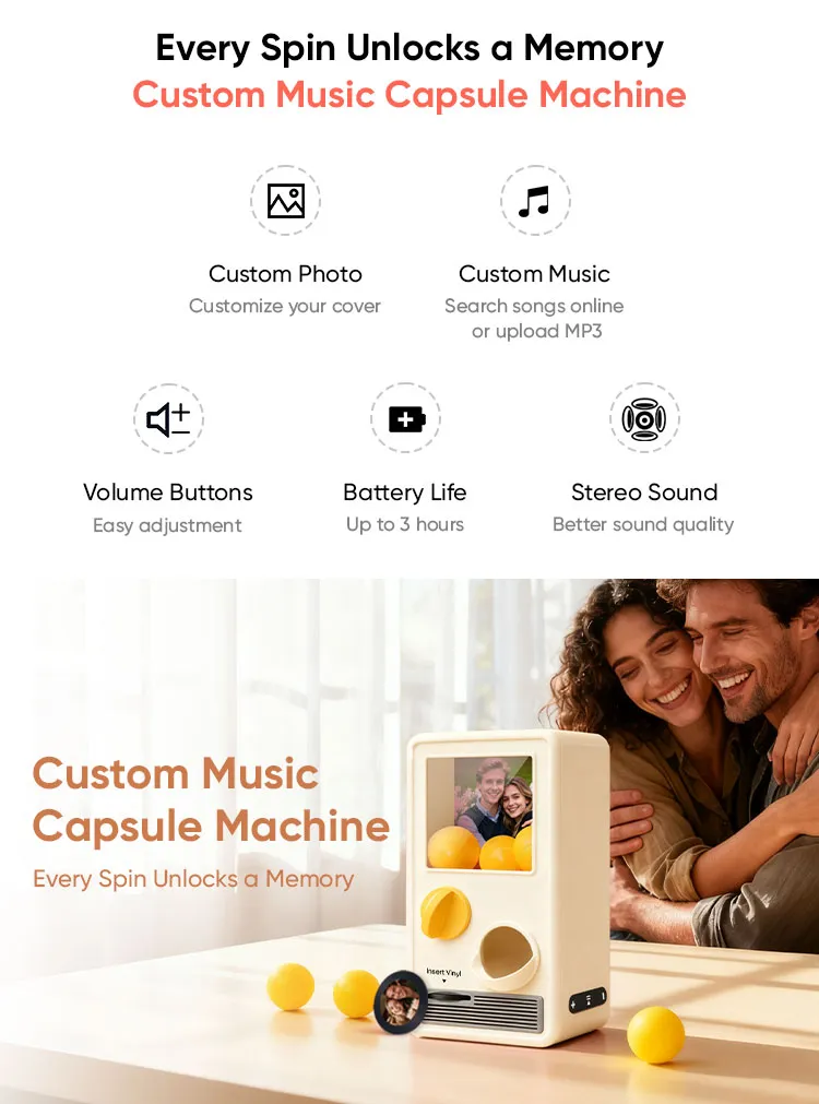 Personalized Music and Photo Music Gachapon Machine Custom Song Mini Record Box Retro Gifts for Her Christmas Gifts detail image 1