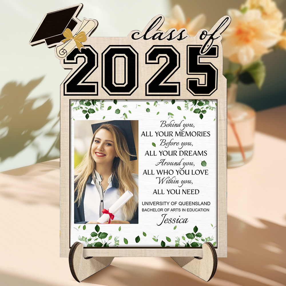 Custom Photo Behind You All Your Memories - Graduation Gift For Friends, Family - Personalized 2-Layered Wooden Plaque With Stand