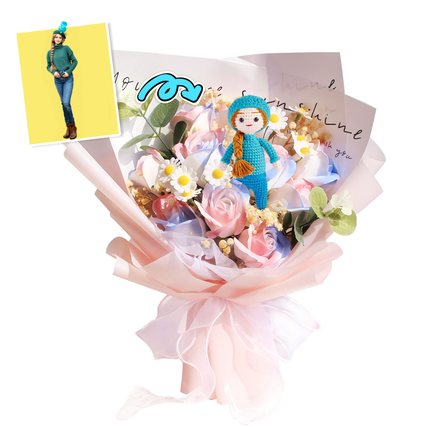 Custom Crochet Doll Bouquet Personalized Gifts Handwoven Mini Look Alike Dolls Mother's Day Gifts