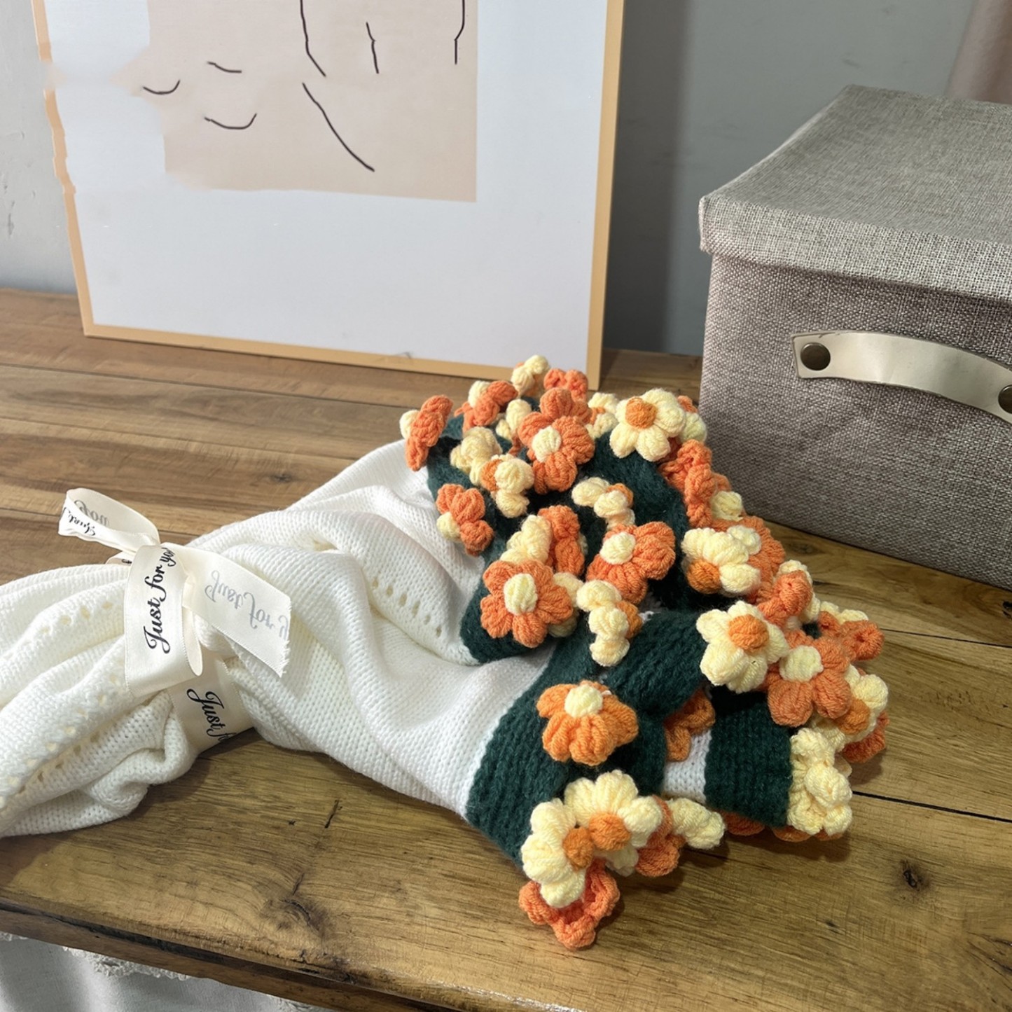 Hand-Knitted Daisy Blanket Bouquet Blanket Ready-Made Hand-Woven Flower Blanket Gift For Mother And Girlfriend