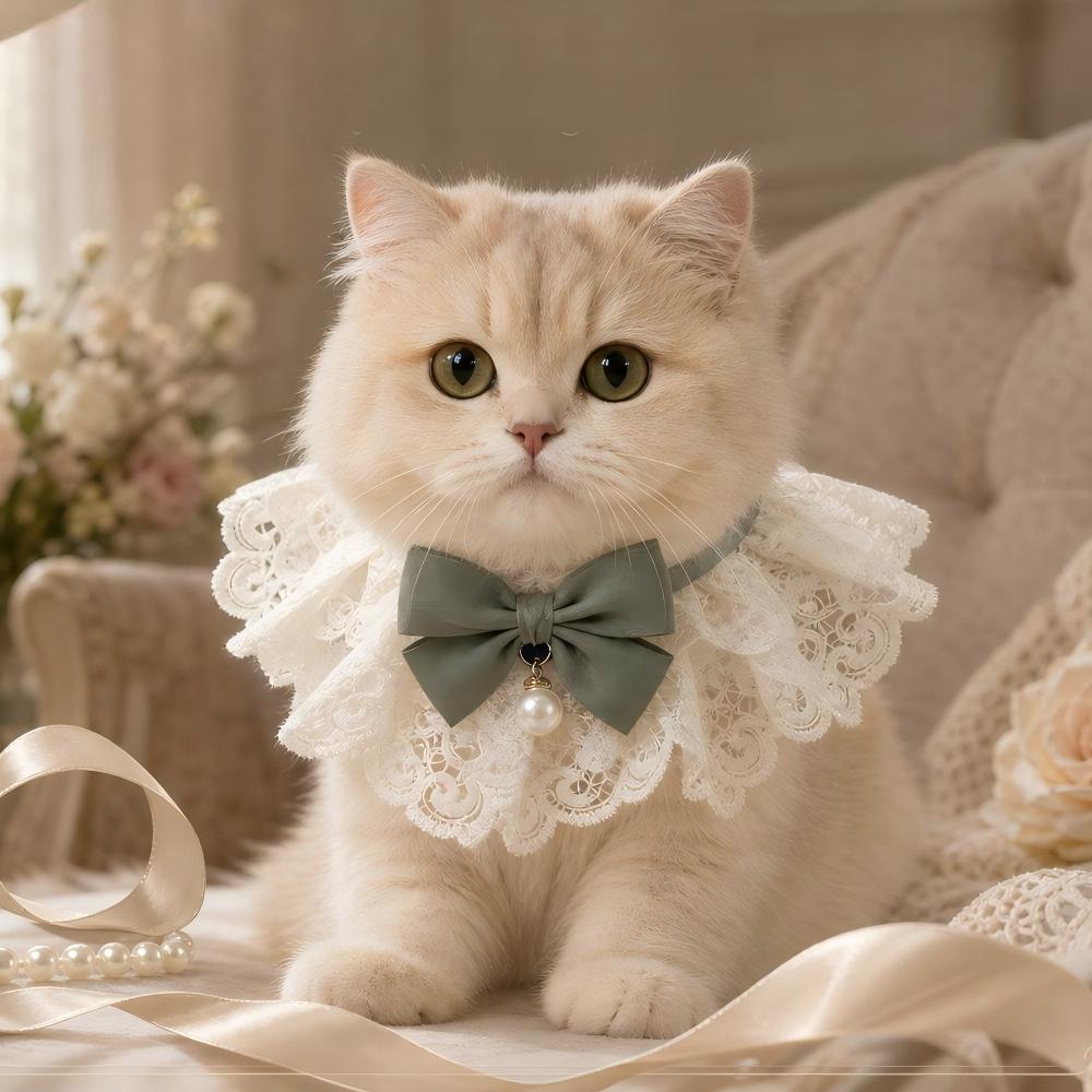 Lace-Trimmed Small Pet Neckerchief Cute Princess Style Accessory Gift For Pet Owners 商品缩略图