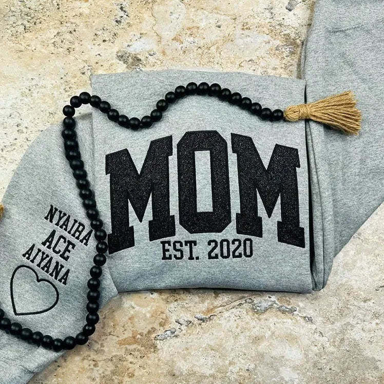 Custom Embroidered Glitter Vinyl MAMA Sweatshirt-Gift For Mum & Grandma Mother's Day Gifts - soufeelus