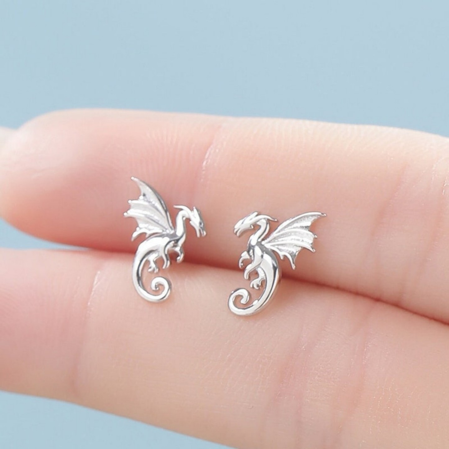 Extra Small Dragon Stud Earrings in Sterling Silver, Silver or Gold or Rose Gold, Sterling Silver Dragon Earrings, Small Dragon Stud