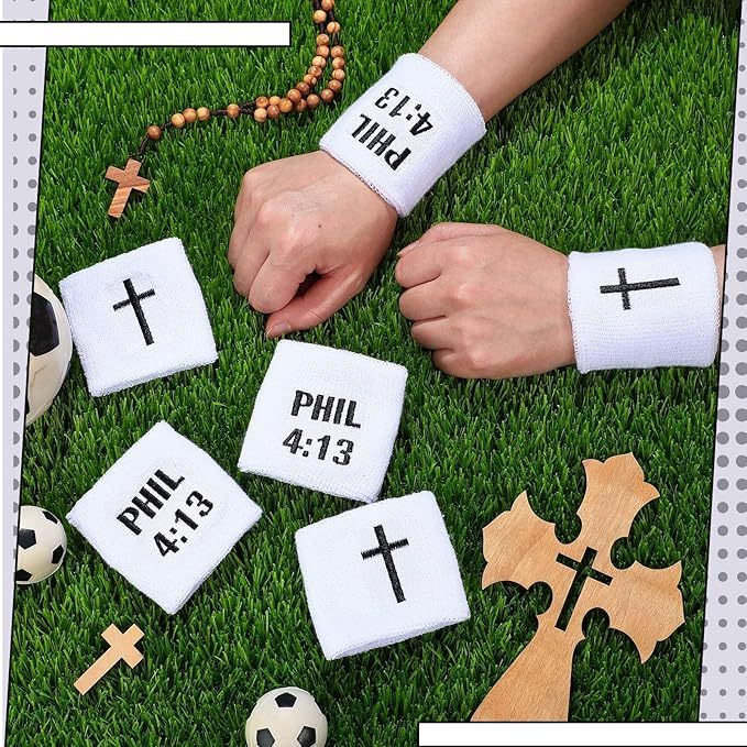 6 Pair Faith Cross Drip Wristband Baseball Drip Baseball Accessories Cross Sports Wristband Absorbent Sweat Band Athletic Christian Faith for Sports Basketball Football Gym Workout