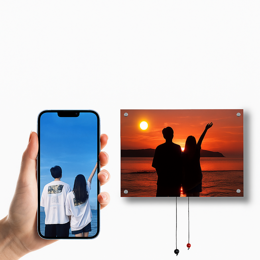 Custom Sunset Lamp Wall Art Personalized Photo Silhouette, Beach & Landscape LED Painting for Bedroom & Living Room