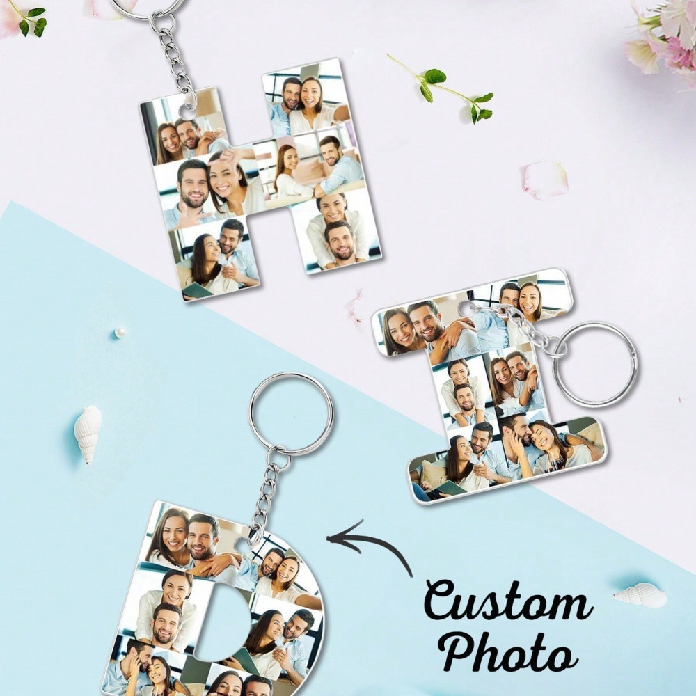 Customized Photo Alphabet Acrylic Keychain Personalized Photo Keychain