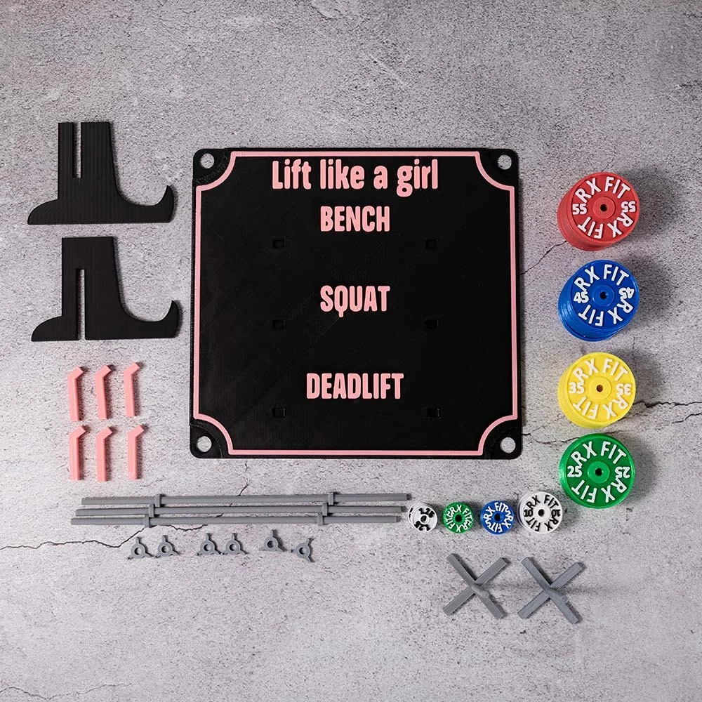 Custom Weightlifting Personal Tracking Board, 3D Printed Fitness Recording Board with Minibarbells for Home Gym Workout, Gift for Sports Lover
