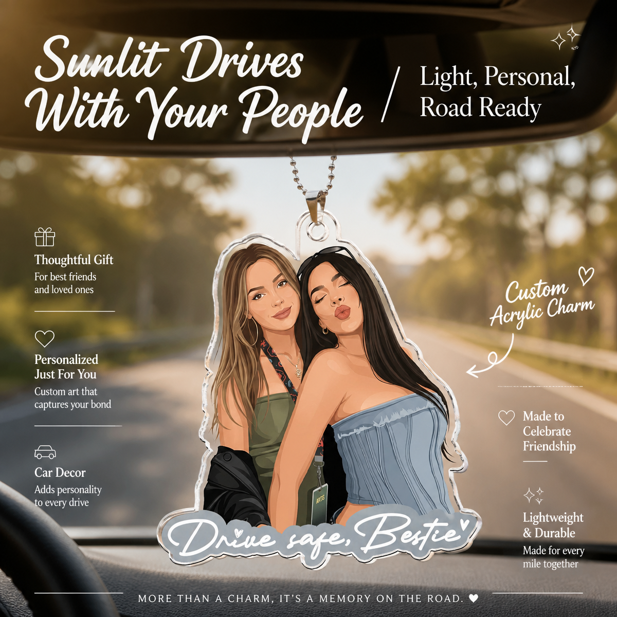 Personalized Rear View Mirror Photo Charm – Custom Best Friends Car Hanging Ornament with Photo & Message | Friendship Thank You Gift detail