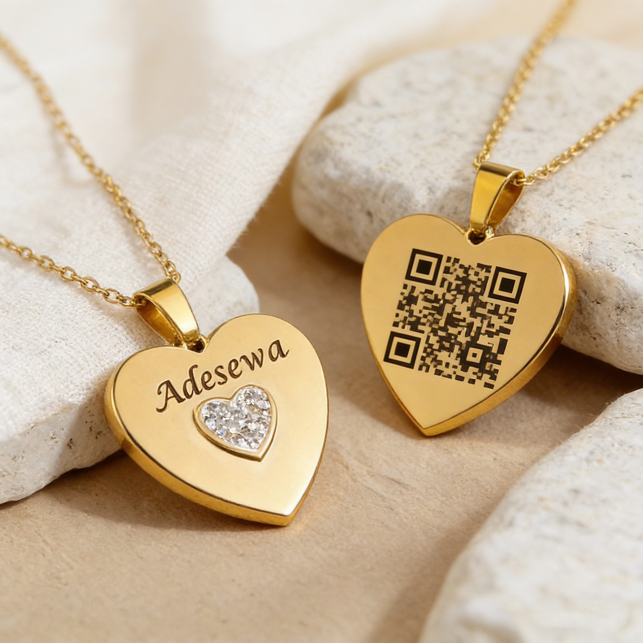 Custom QR Code Heart Necklace Personalized Engraved Name Necklace Memorial Gift Scan to View Message Jewelry for Women