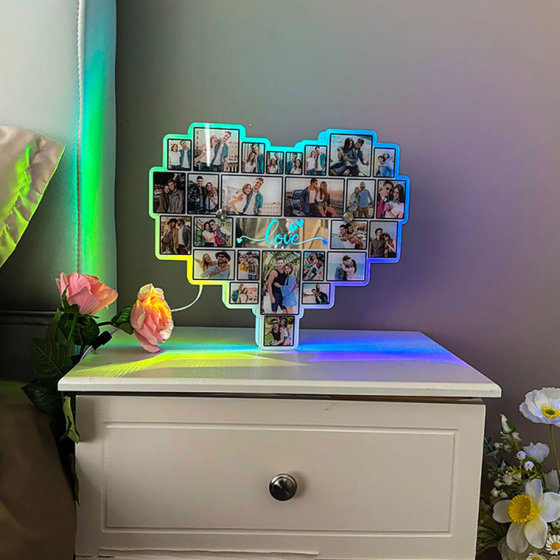 Personalized Heart Shaped Photo Mirror Light