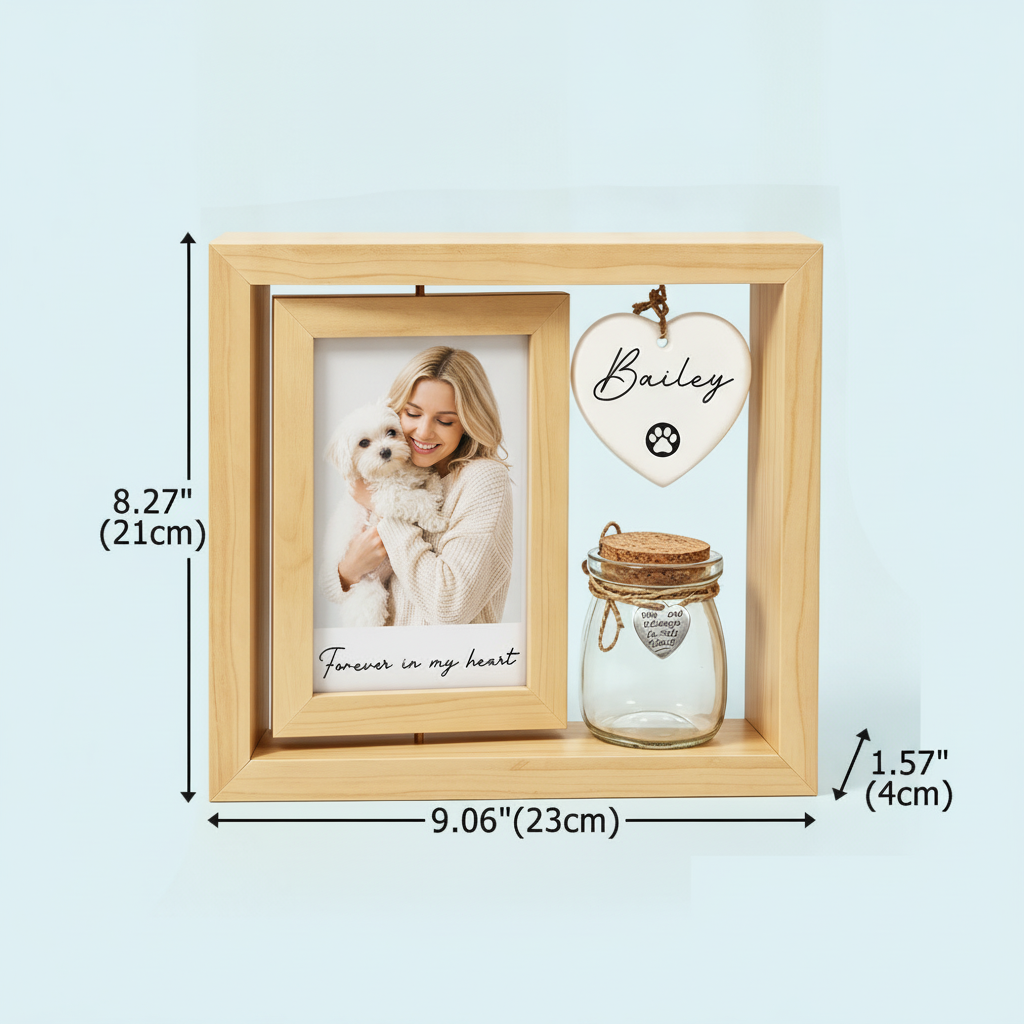 Personalised Pet Photo Collages Memorial Wooden Frame with Hair Jar Name and Text Home Decor Loss of Pet Sympathy Gift for Pet Lovers detail