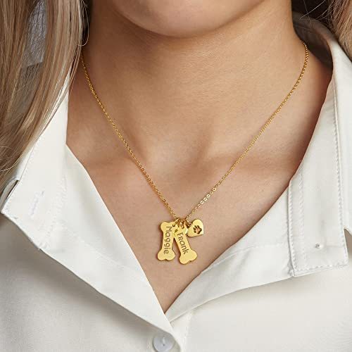Customized Name Necklace Dog Mom Necklace Dog Lover Gift Dog Bone Necklace Paw Print Necklace