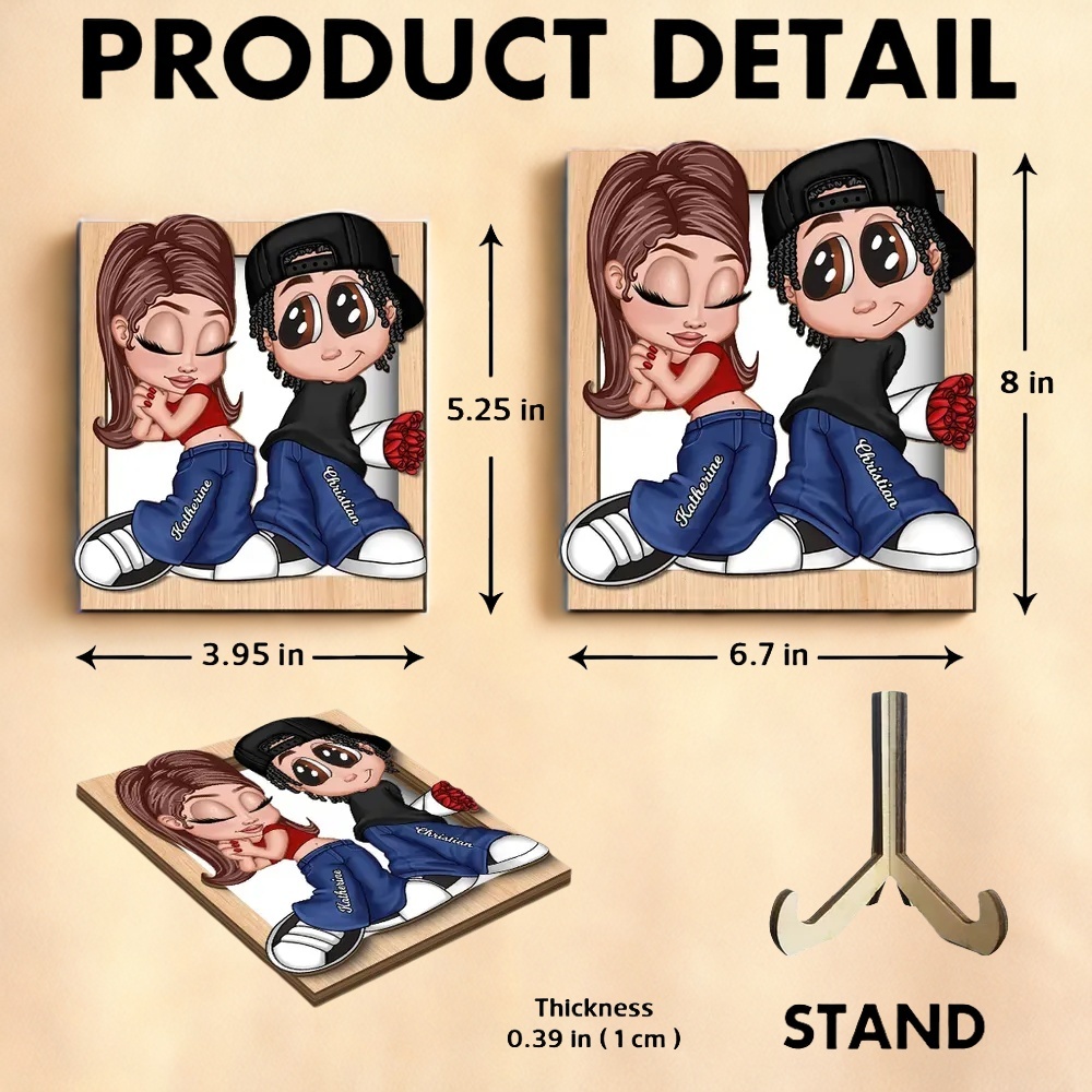 Y2K Personalized Couple Frame 2-layer Wooden Plaque Desk Decor Gift for Him Gift for Her - soufeelus