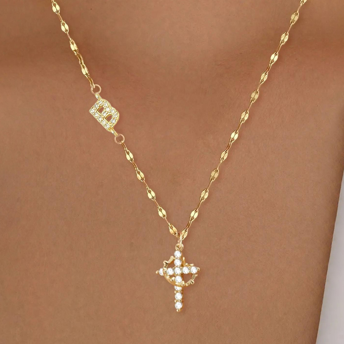 Letter Necklace with Cross Pendant Gift for Girls