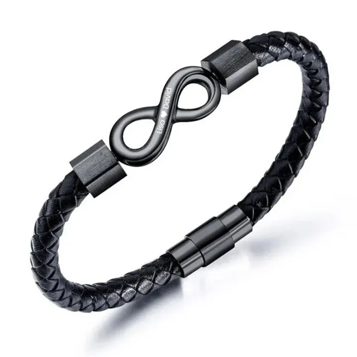 Custom Engraved Bracelet Infinity Leather Bracelet Gift for Boyfriend