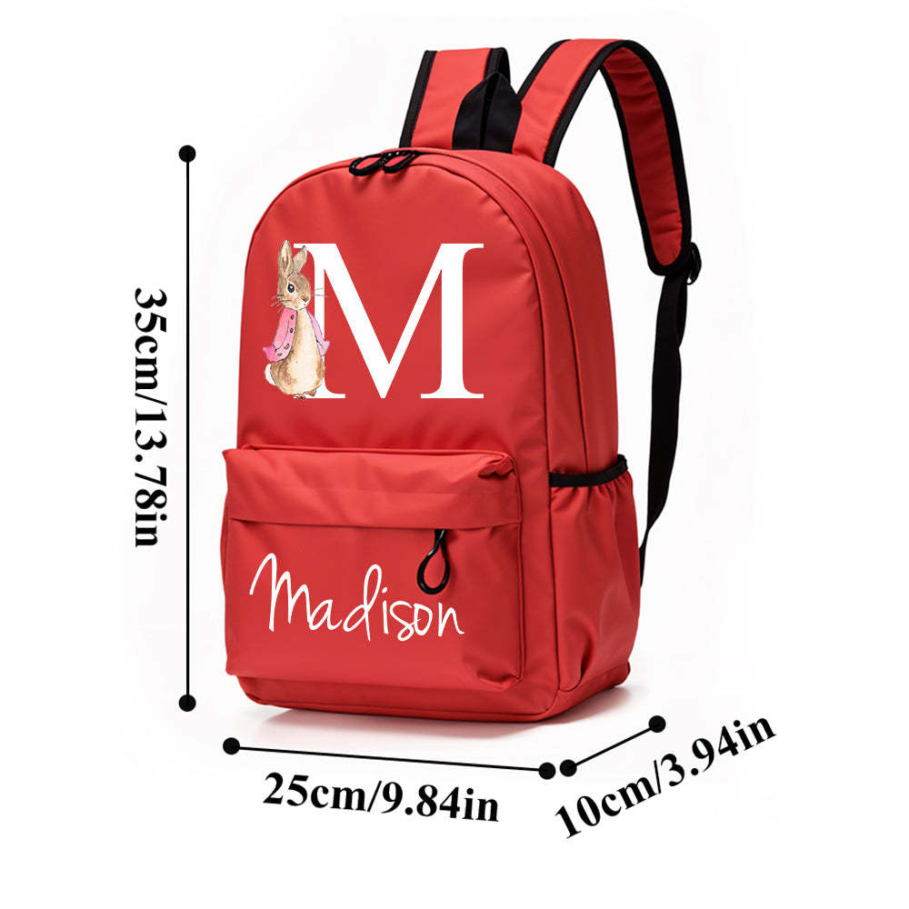 Personalised Name Initial Backpack with Rabbit Design Girls Boys Kids School Bag Back to School Gifts - soufeeltest