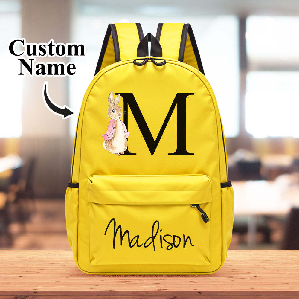 Personalised Name Initial Backpack with Rabbit Design Girls Boys Kids School Bag Back to School Gifts - soufeeltest
