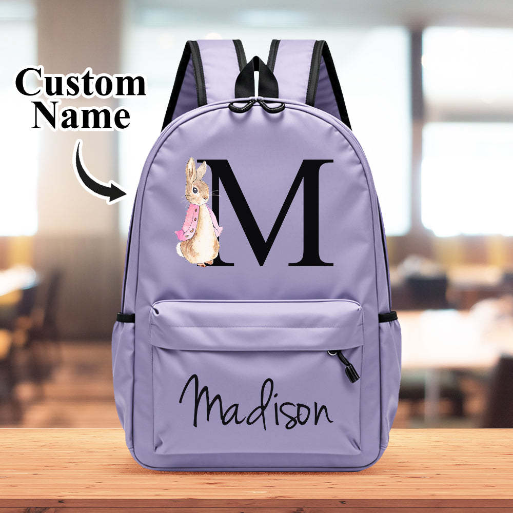Personalised Name Initial Backpack with Rabbit Design Girls Boys Kids School Bag Back to School Gifts - soufeeltest