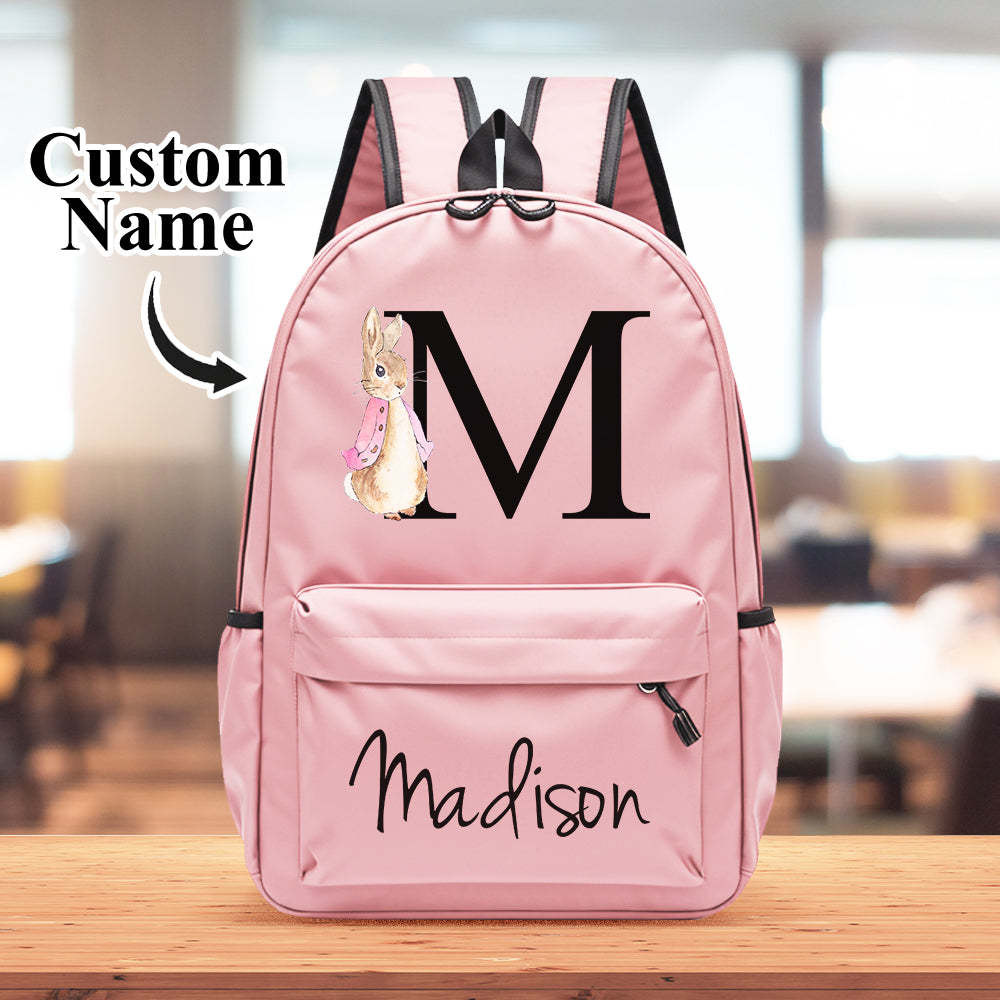 Personalised Name Initial Backpack with Rabbit Design Girls Boys Kids School Bag Back to School Gifts - soufeeltest