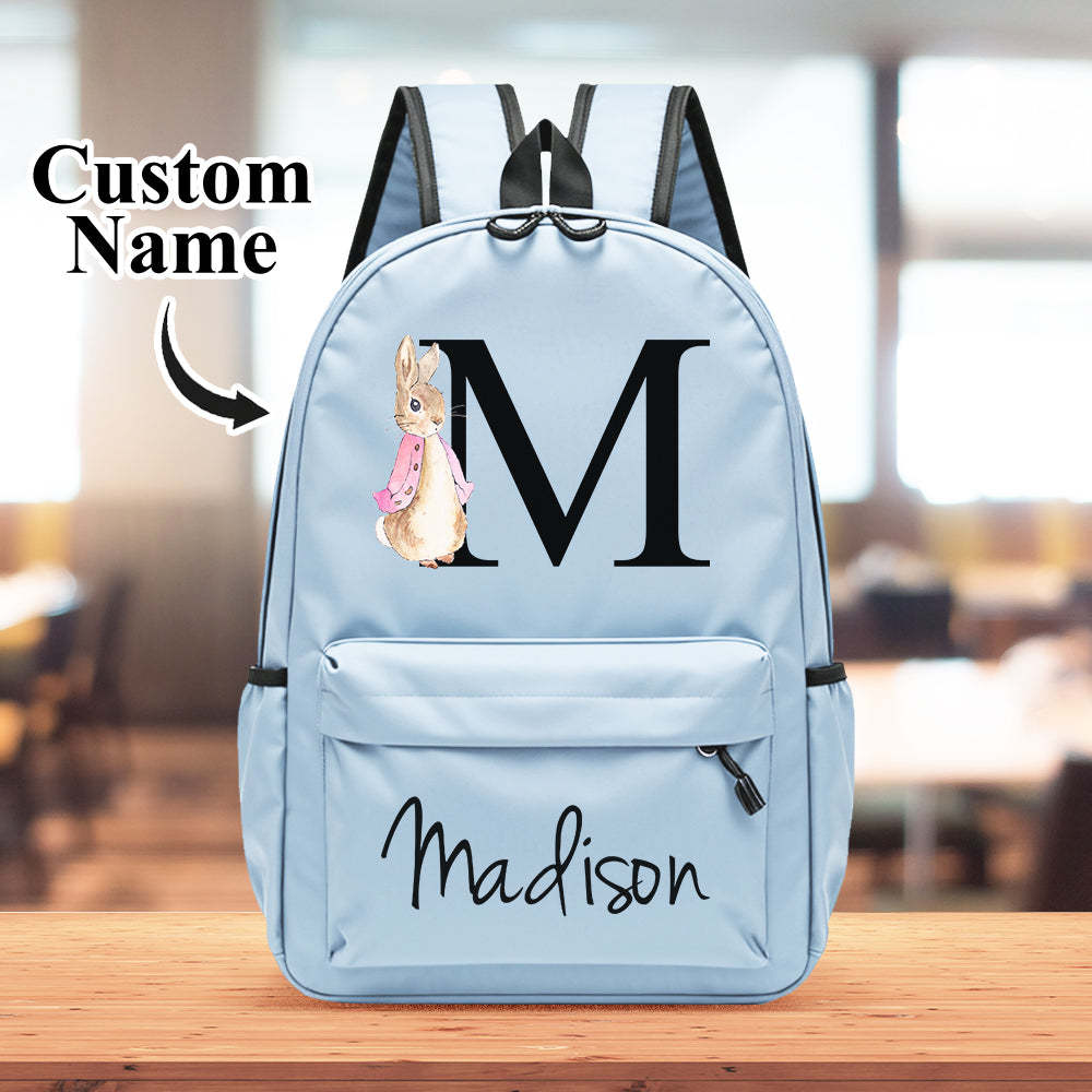 Personalised Name Initial Backpack with Rabbit Design Girls Boys Kids School Bag Back to School Gifts - soufeeltest