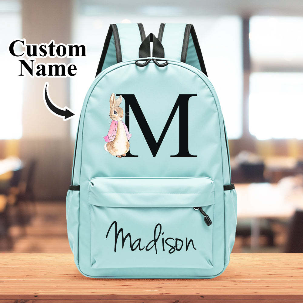 Personalised Name Initial Backpack with Rabbit Design Girls Boys Kids School Bag Back to School Gifts - soufeeltest