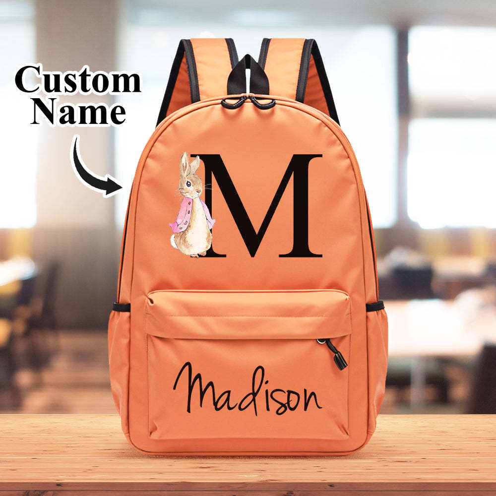 Personalised Name Initial Backpack with Rabbit Design Girls Boys Kids School Bag Back to School Gifts - soufeeltest