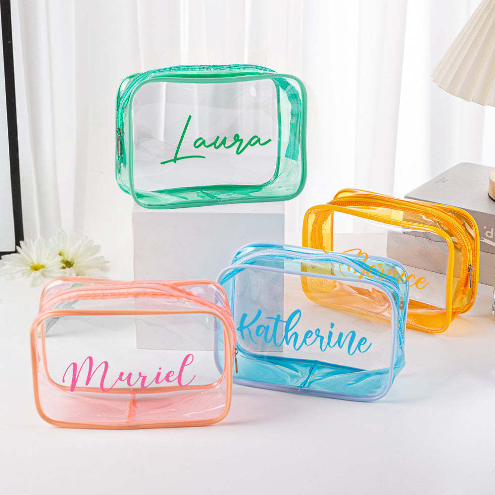 Personalized Name Makeup Bag Clear Waterproof Cosmetic Bag Birthday Wedding Gift for Her - soufeelus
