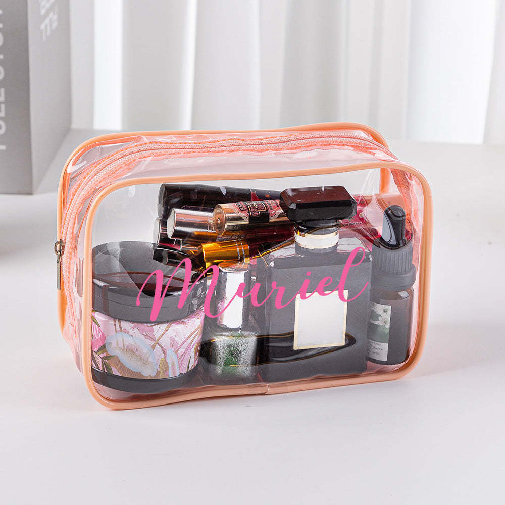 Personalized Name Makeup Bag Clear Waterproof Cosmetic Bag Birthday Wedding Gift for Her - soufeelus