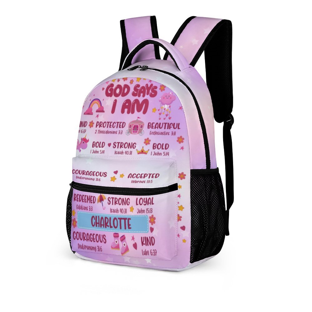 Personalized Name Backpack for Girls and Boys God Says I Am