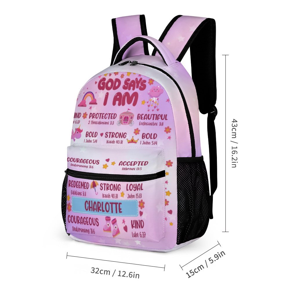 Personalized Name Backpack for Girls and Boys God Says I Am