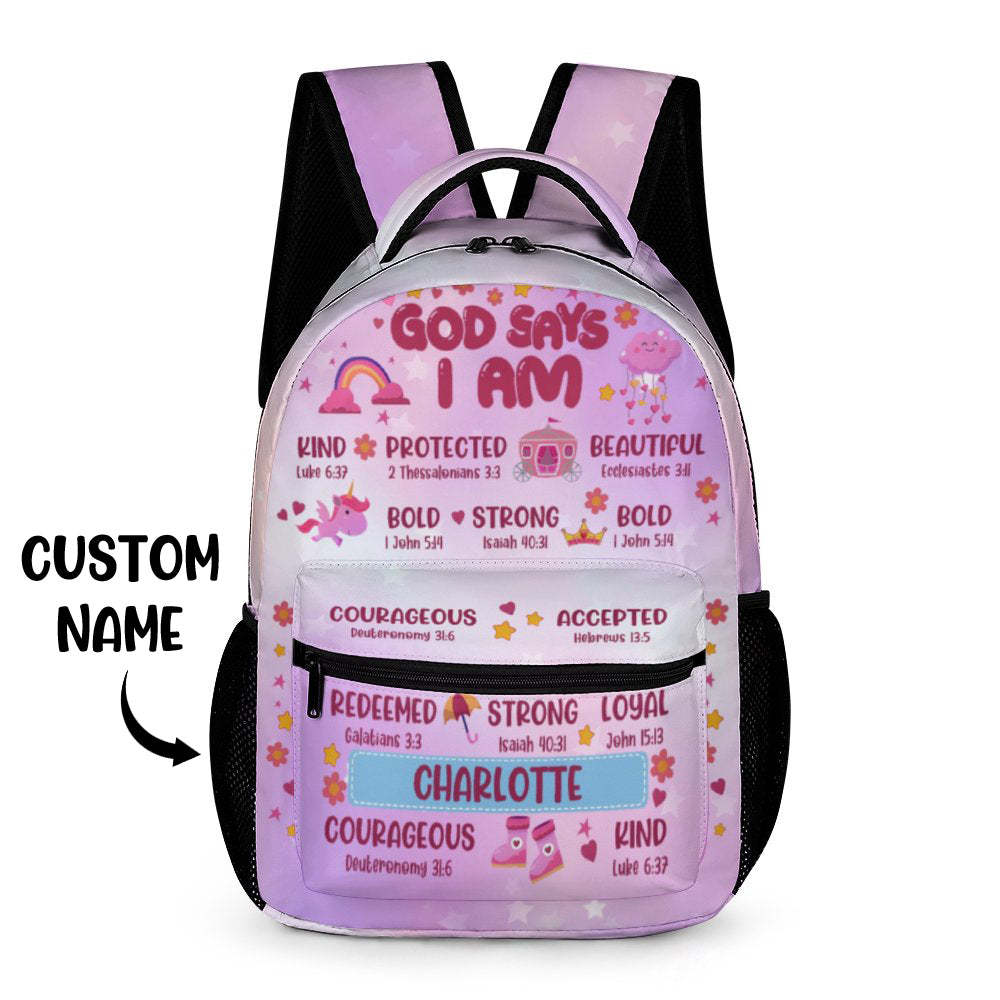 Personalized Name Backpack for Girls and Boys God Says I Am