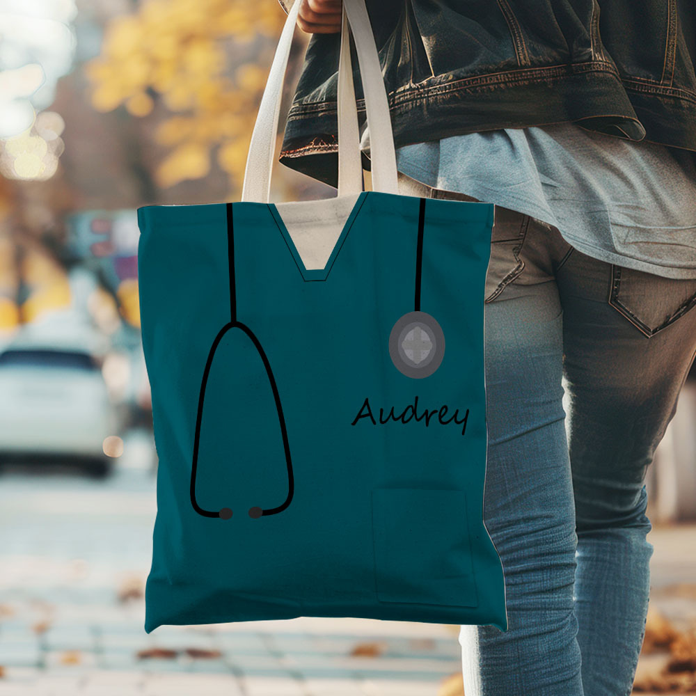 Personalized Name Nurse Medical Scrubs Teal Tote Bag - soufeelus