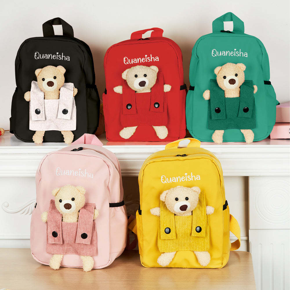Personalized Name Embroidery Backpack Custom Bear Backpack School Bags Gift for Kids - soufeeltest