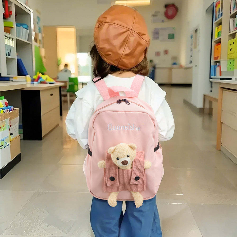 Personalized Name Embroidery Backpack Custom Bear Backpack School Bags Gift for Kids - soufeeltest
