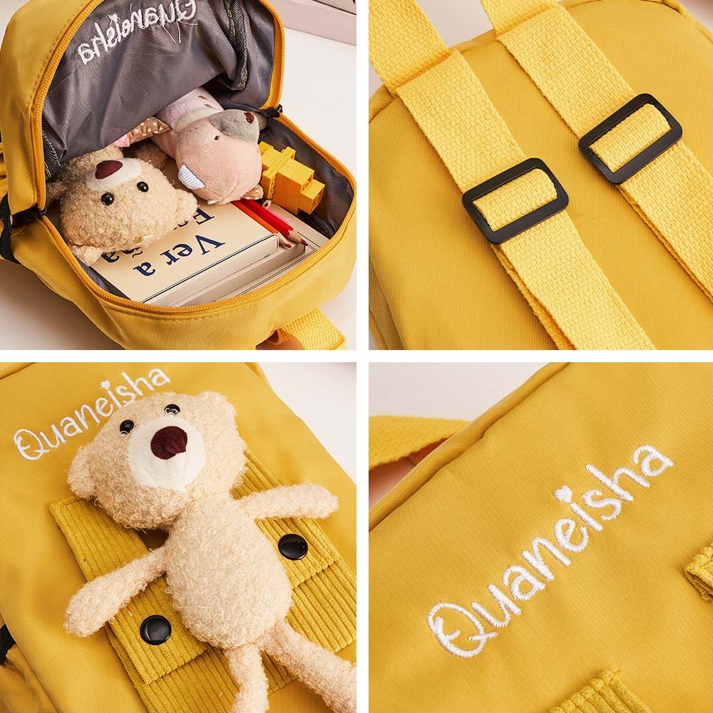 Personalized Name Embroidery Backpack Custom Bear Backpack School Bags Gift for Kids - soufeeltest