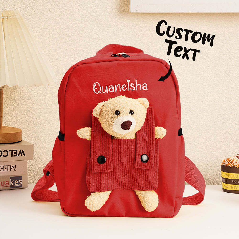 Personalized Name Embroidery Backpack Custom Bear Backpack School Bags Gift for Kids - soufeeltest