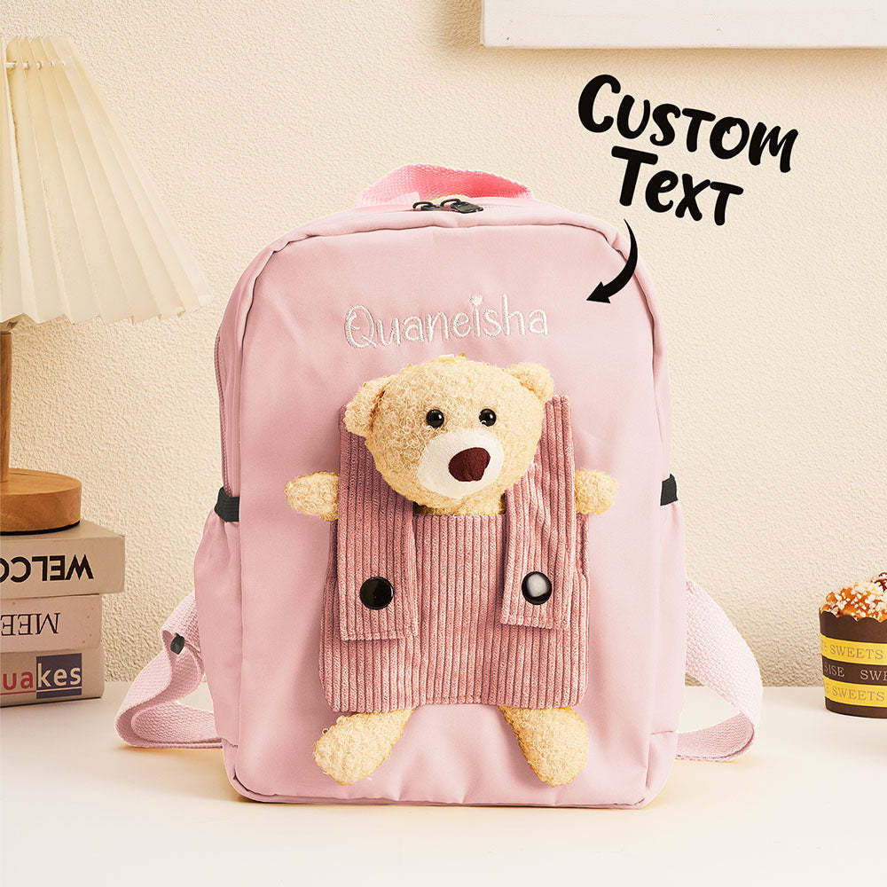 Personalized Name Embroidery Backpack Custom Bear Backpack School Bags Gift for Kids - soufeeltest