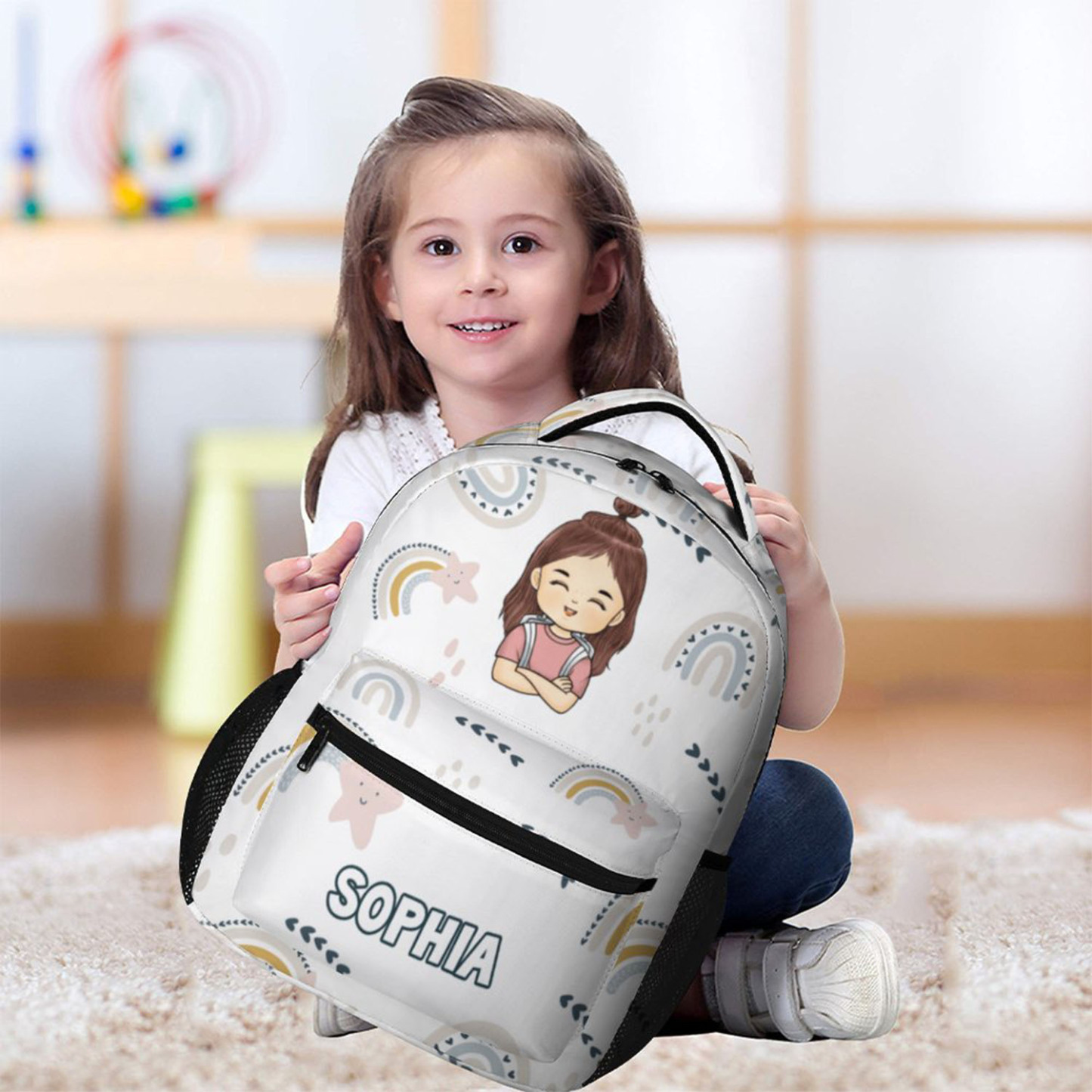 Custom Kid Backpack Custom Name Portrait Backpack Optional Background Back To School Gift For Kid - soufeelus