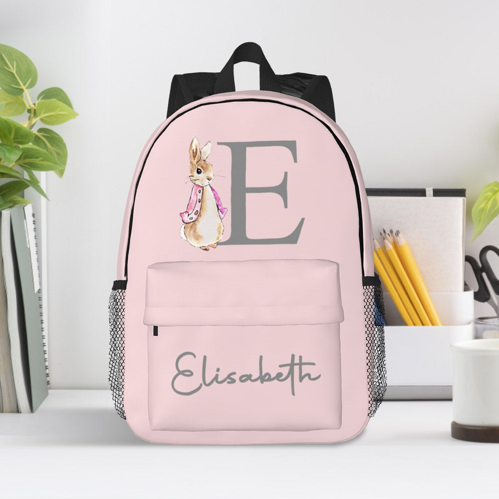 Custom Name Initial Backpack Personalised Rabbit Design School Bag for Kids - soufeeltest