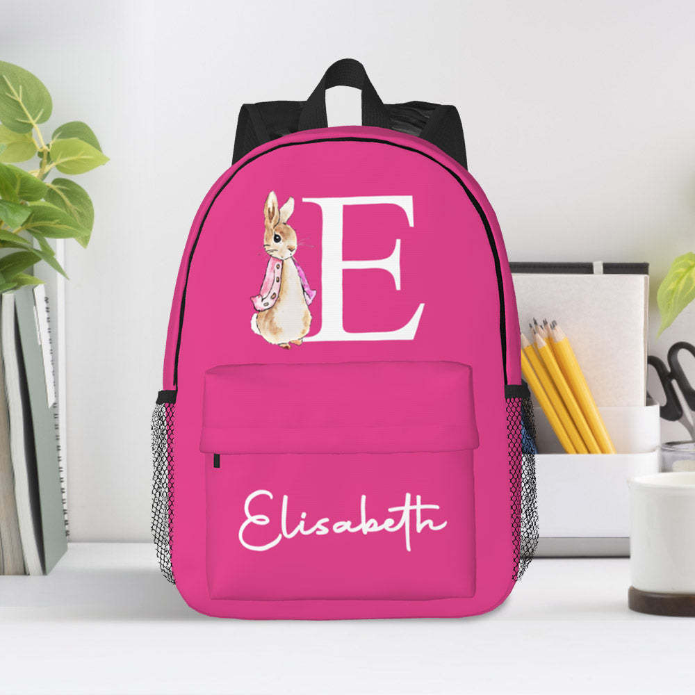 Custom Name Initial Backpack Personalised Rabbit Design School Bag for Kids - soufeeltest