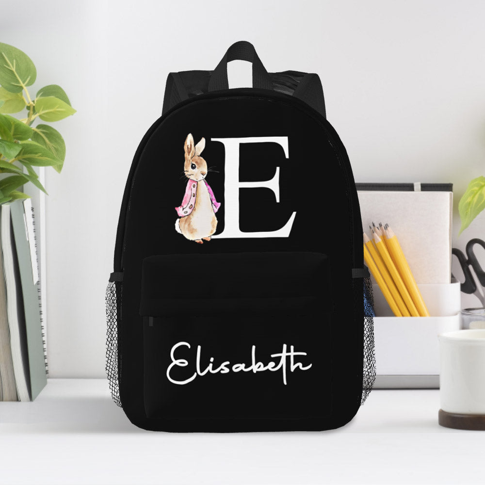Custom Name Initial Backpack Personalised Rabbit Design School Bag for Kids - soufeeltest