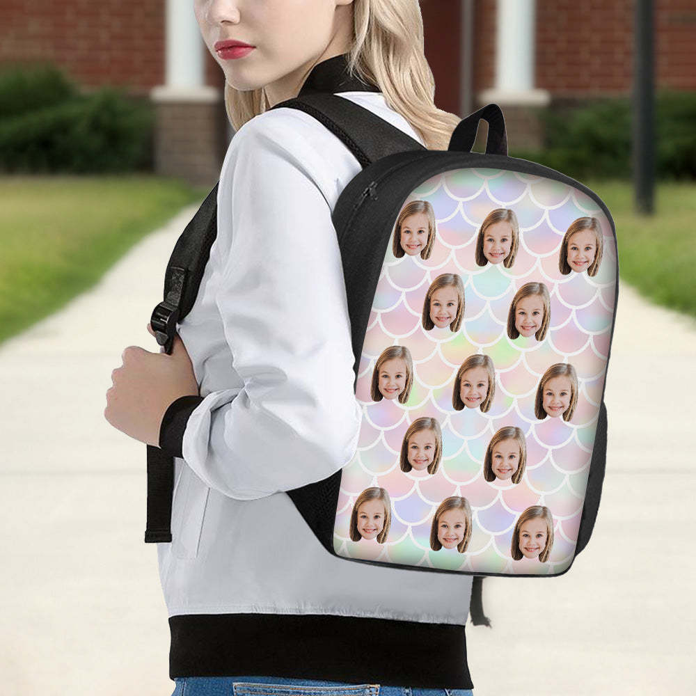 Custom Face Backpack Personalised Mermaid Color School Bag for Students - soufeeltest