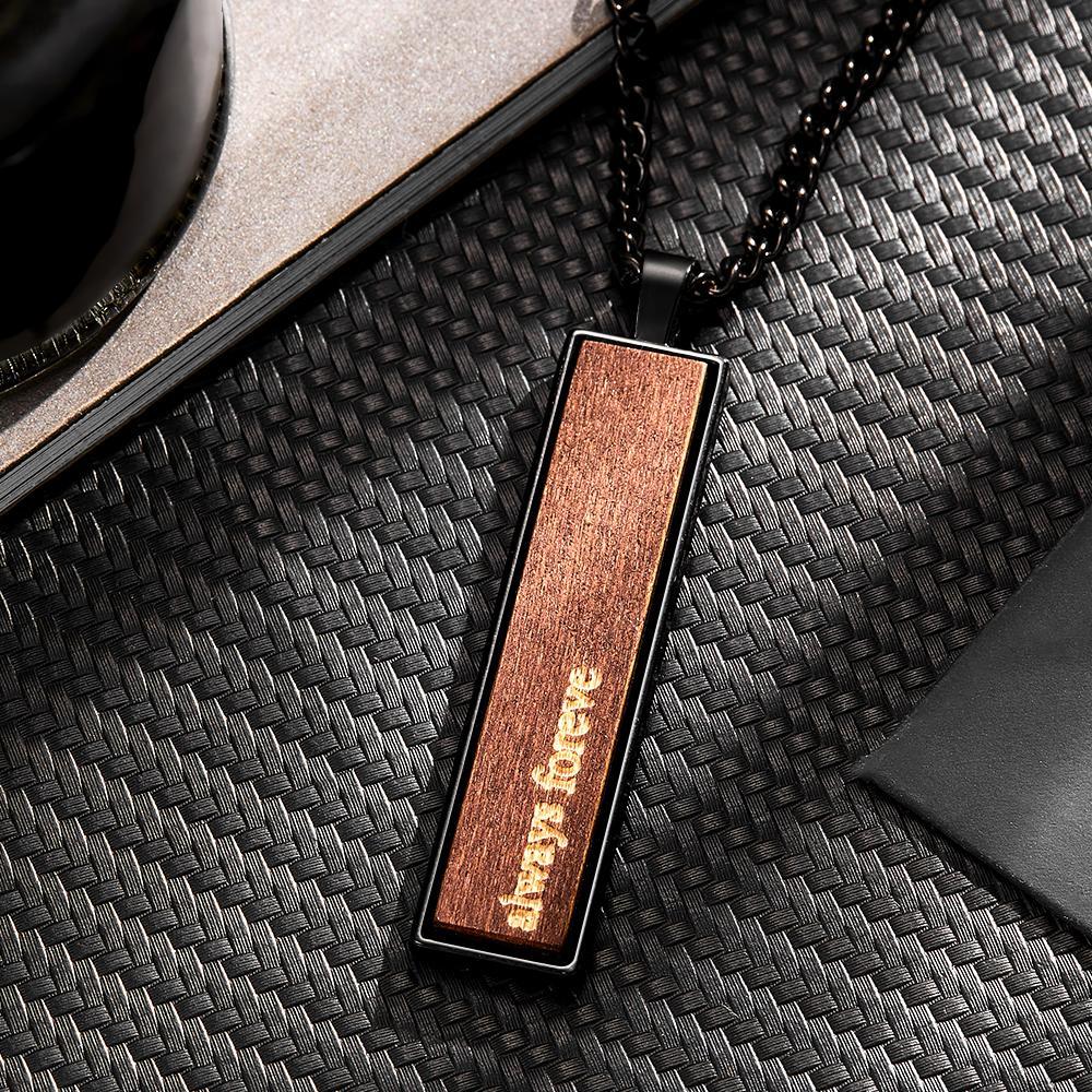 Engravable Wood And Metal Necklace Personalized Retro Pendant Gift for Wedding Anniversary - soufeelus