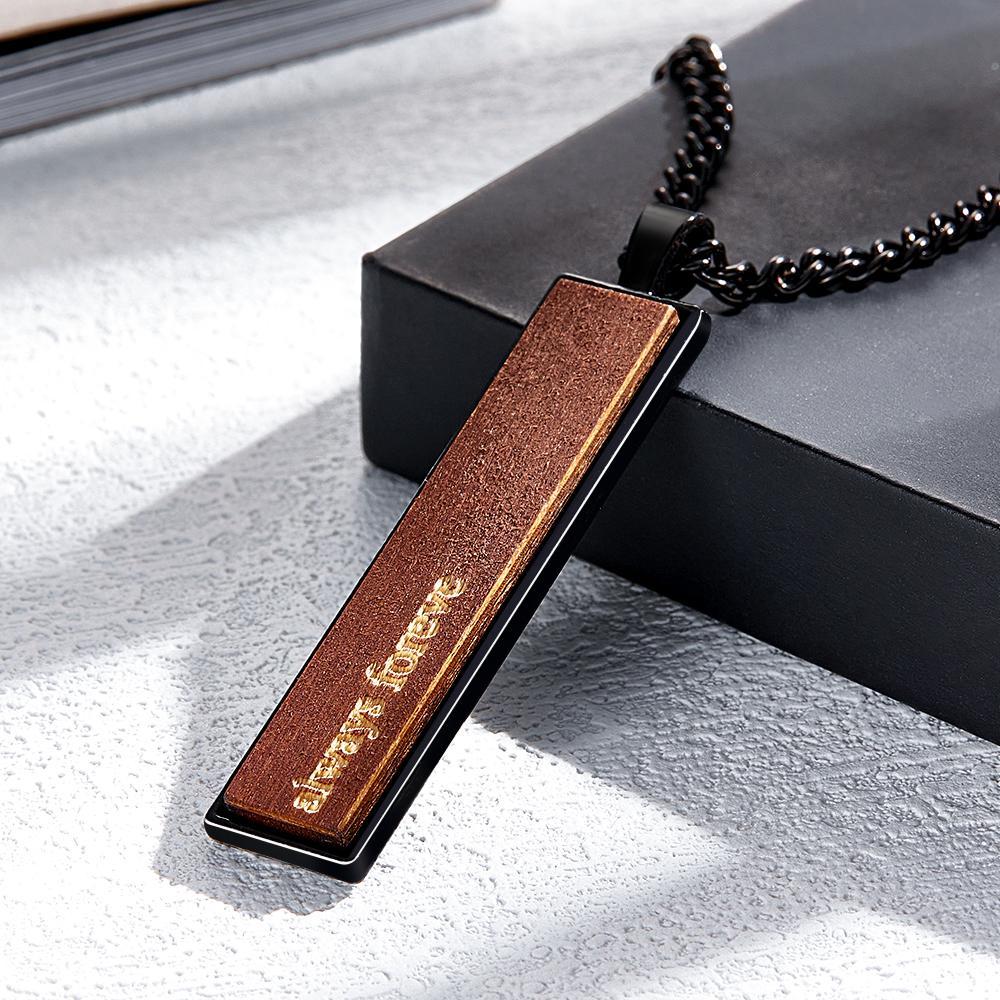 Engravable Wood And Metal Necklace Personalized Retro Pendant Gift for Wedding Anniversary - soufeelus