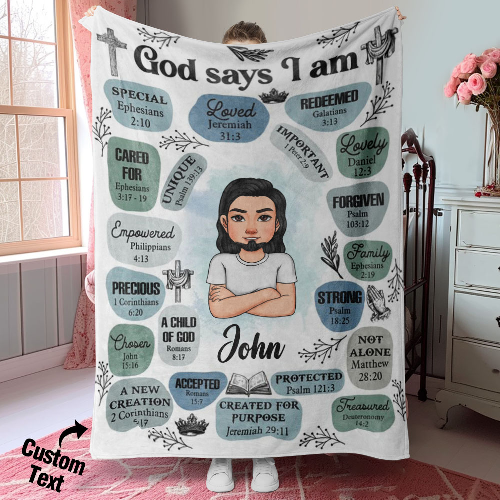Personalized Blanket God Says I Am Custom Perfect Love Fleece Photo Blanket Gifts Mother's Day Gifts detail