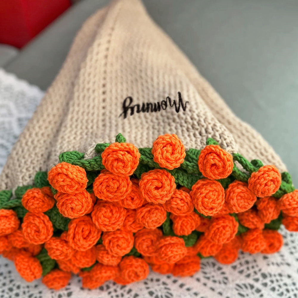 Hand-Knitted Rose Blanket DIY Kit & Ready-Made Gift for Mother's Day Valentine's Day